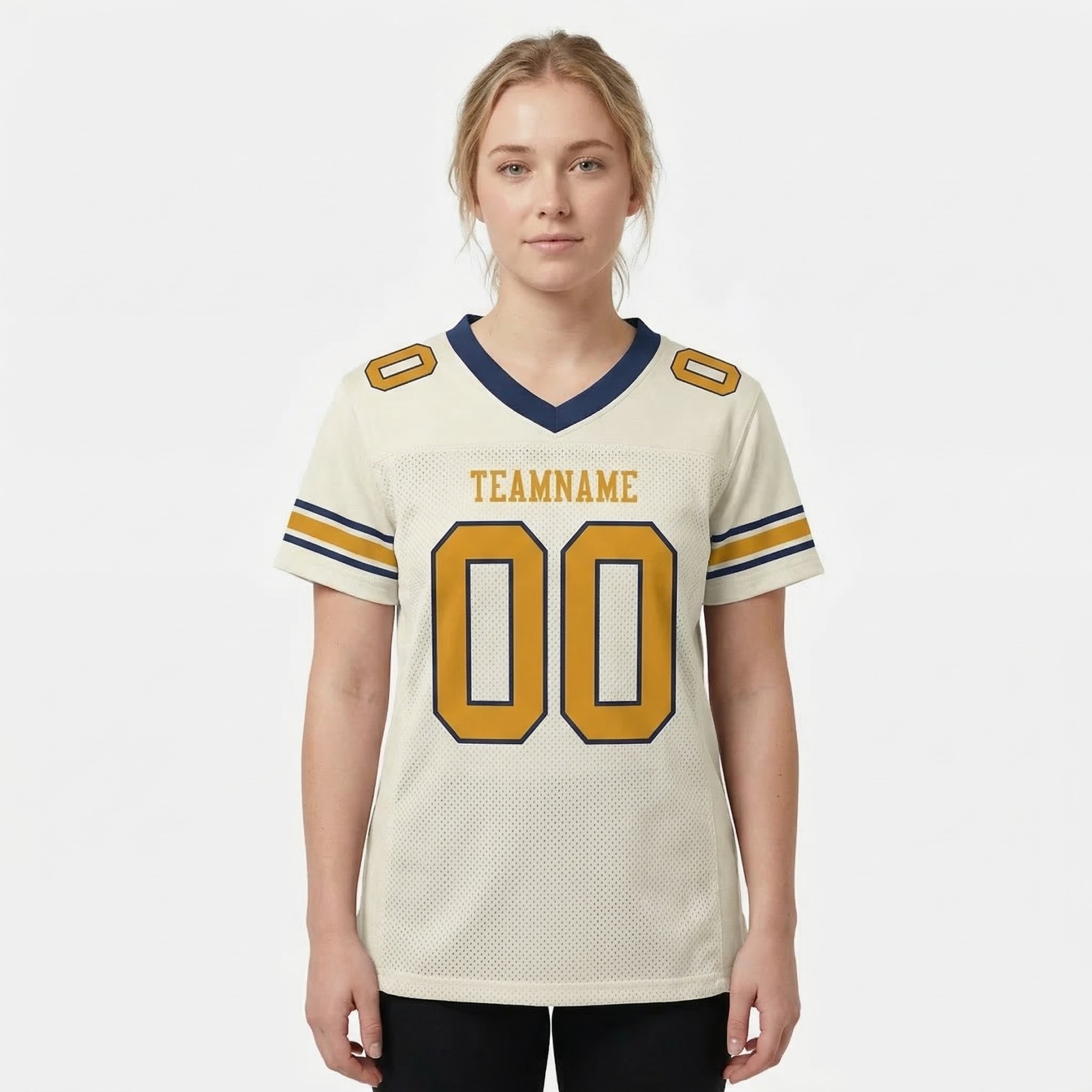 Custom Cream & Gold/Navy Football Jersey