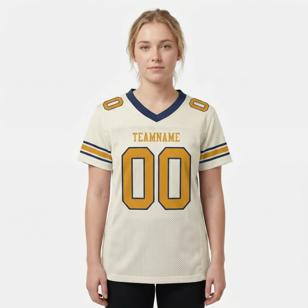Custom Cream & Gold/Navy Football Jersey