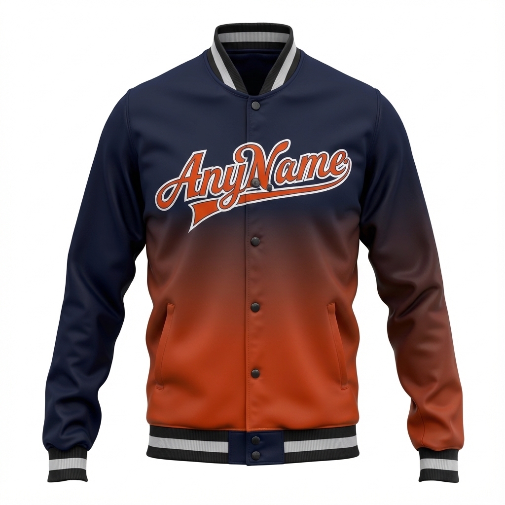Custom Navy & Orange/White Full-Snap Gradient Fleece Jacket