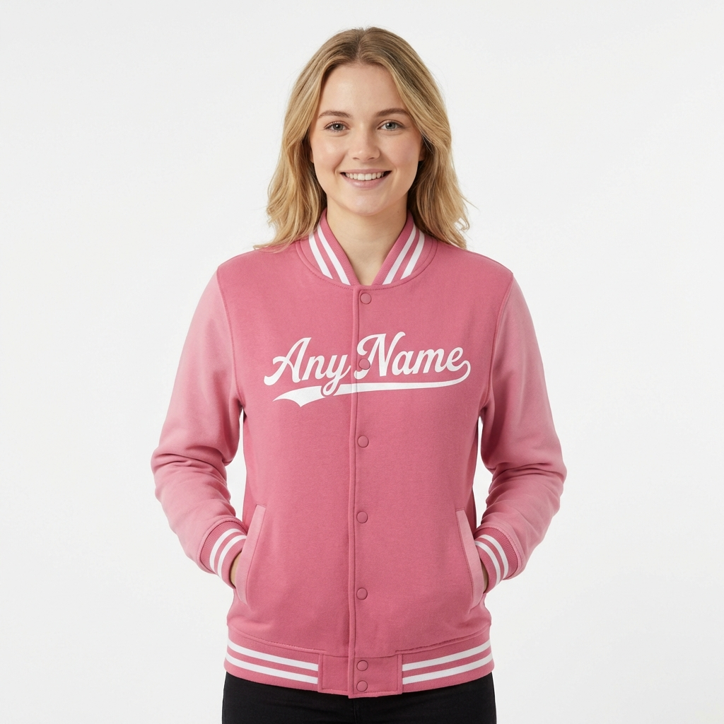 Custom Pink & White Raglan Sleeves Full-Snap Fleece Jacket
