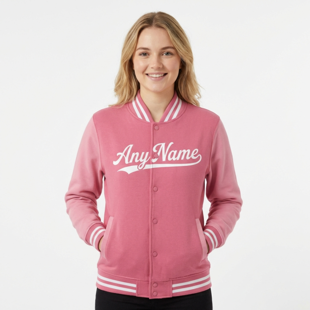 Custom Pink & White Raglan Sleeves Full-Snap Fleece Jacket