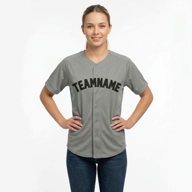 Custom Grey & Navy Blue Classic Fashion Baseball Jersey