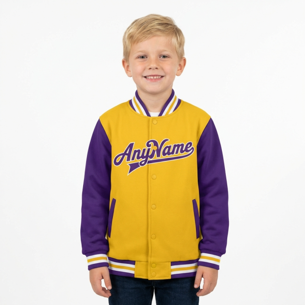 Custom Yellow & White/Purple Raglan Sleeves Full-Snap Fleece Jacket