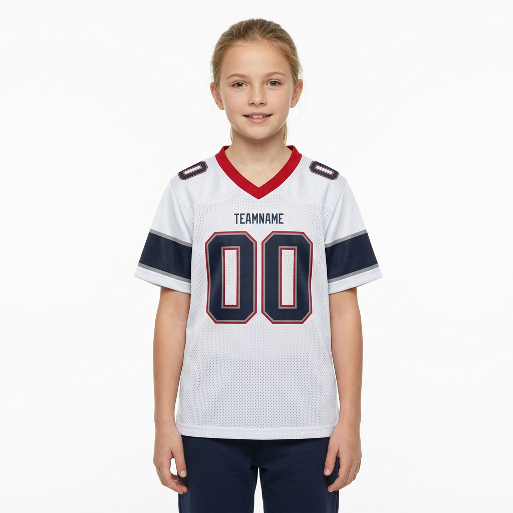 Custom White & Navy/Grey-Red Football Jersey