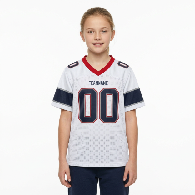 Custom White & Navy/Grey-Red Football Jersey