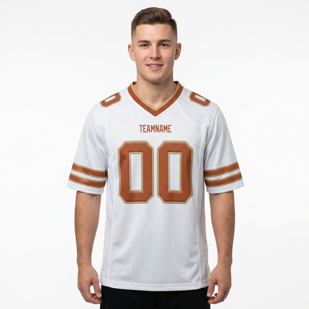 Custom White & Brown/Gold Football Jersey