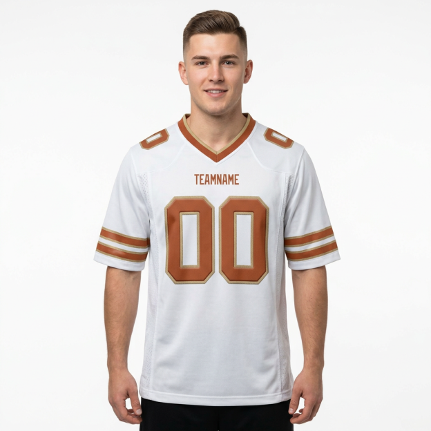 Custom White & Brown/Gold Football Jersey