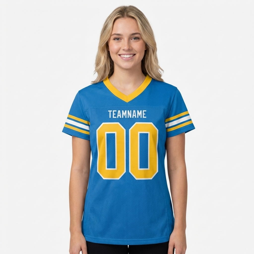 Custom Powder Blue & Gold/White Football Jersey