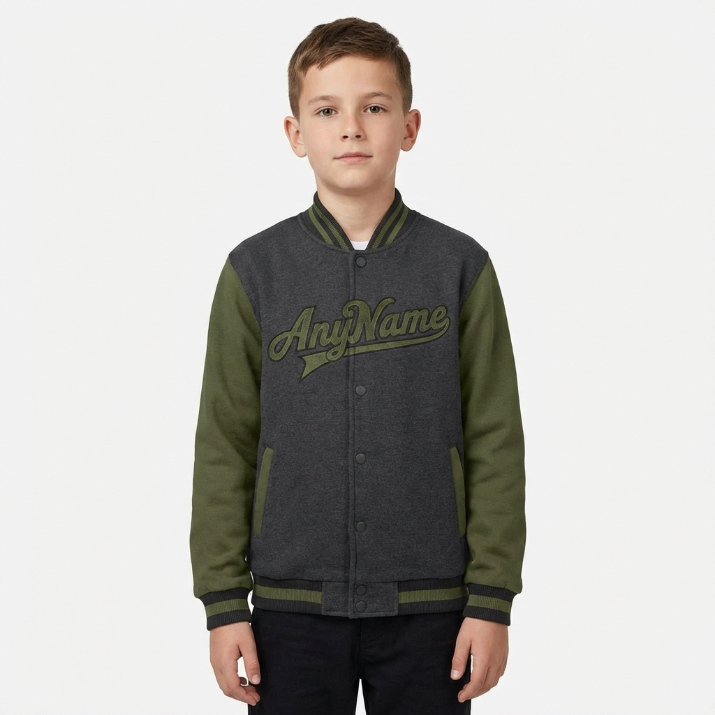 Custom Dark Grey & Olive Raglan Sleeves Full-Snap Fleece Jacket