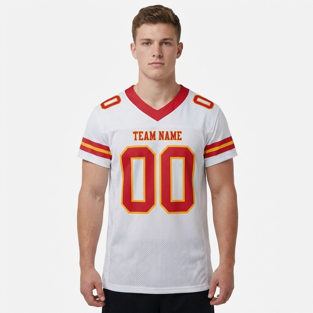 Custom White & Red/Gold Football Jersey