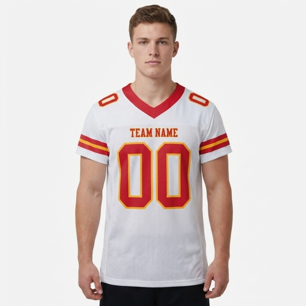 Custom White & Red/Gold Football Jersey