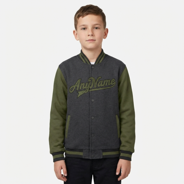 Custom Dark Grey & Olive Raglan Sleeves Full-Snap Fleece Jacket