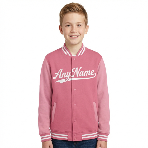 Custom Pink & White Raglan Sleeves Full-Snap Fleece Jacket