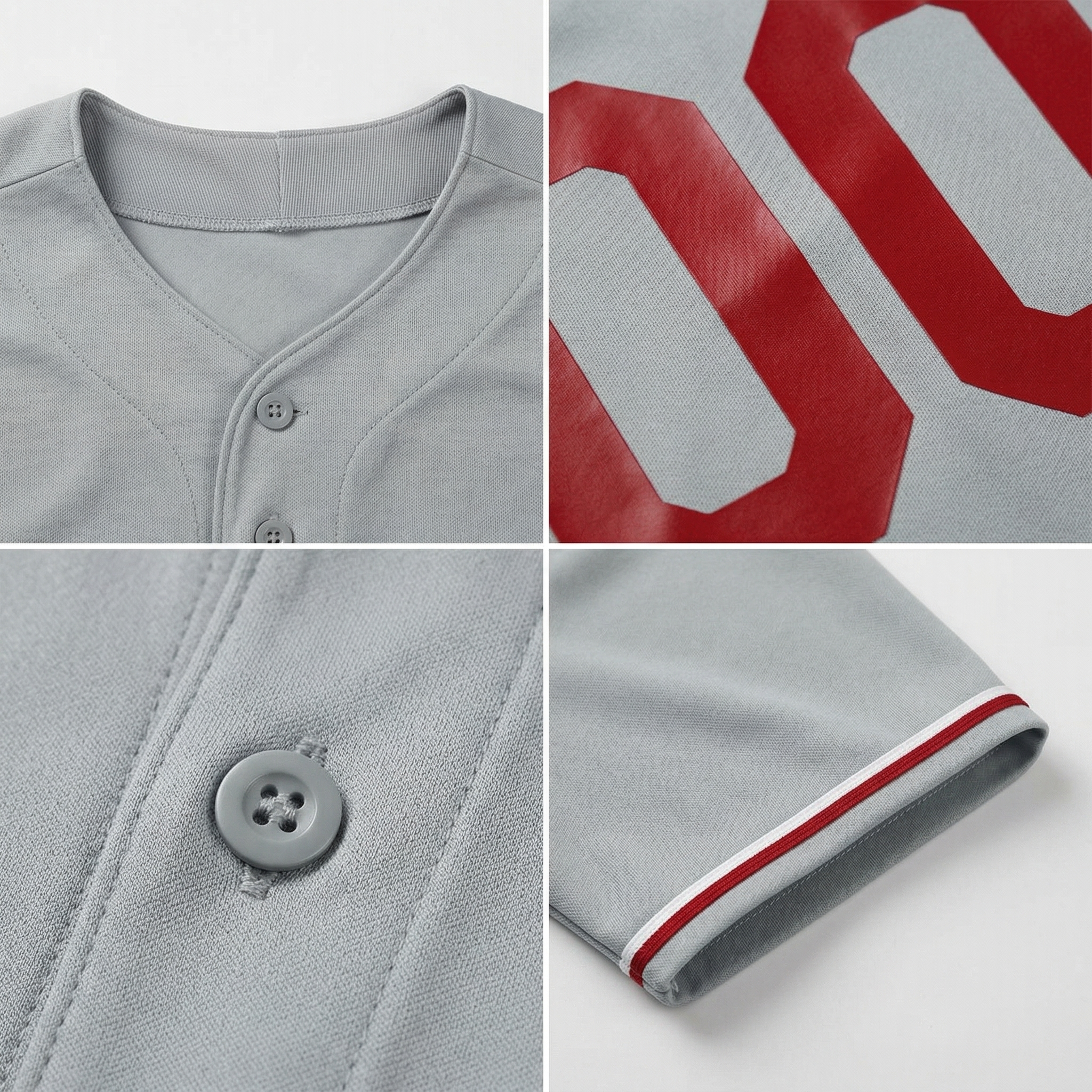 Custom Grey & Red/White Classic Fashion Baseball Jersey
