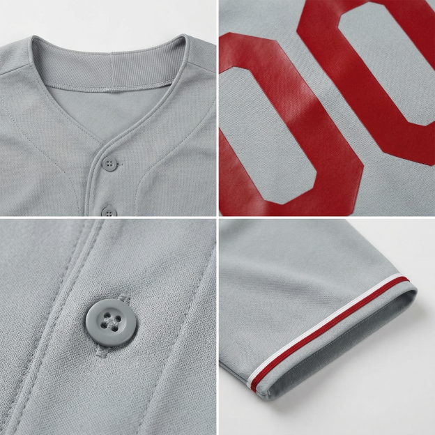 Custom Grey & Red/White Classic Fashion Baseball Jersey