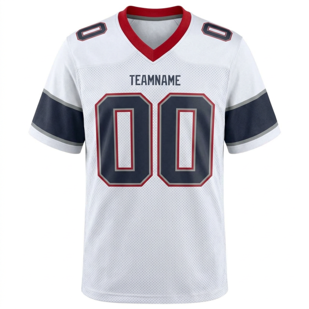 Custom White & Navy/Grey-Red Football Jersey