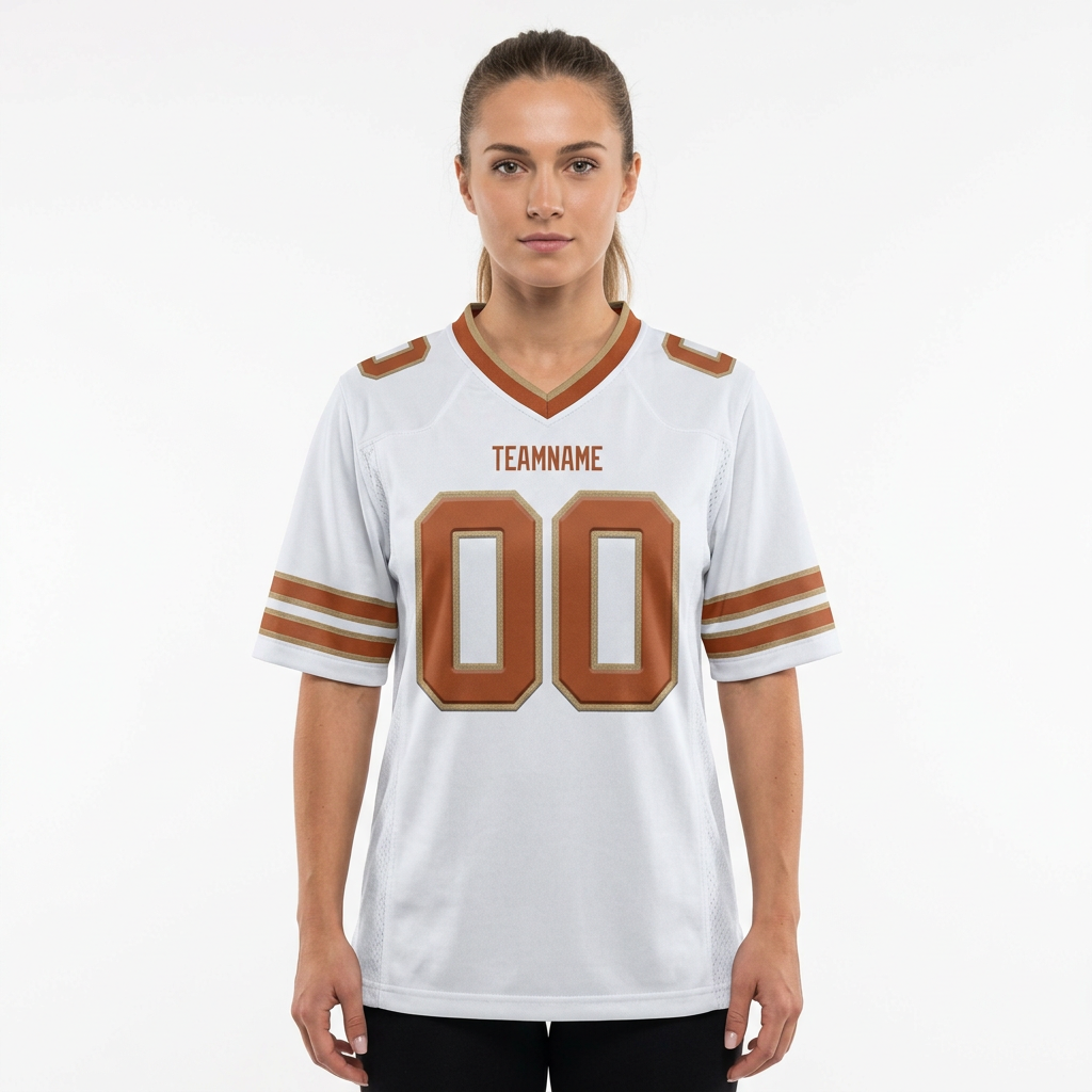 Custom White & Brown/Gold Football Jersey