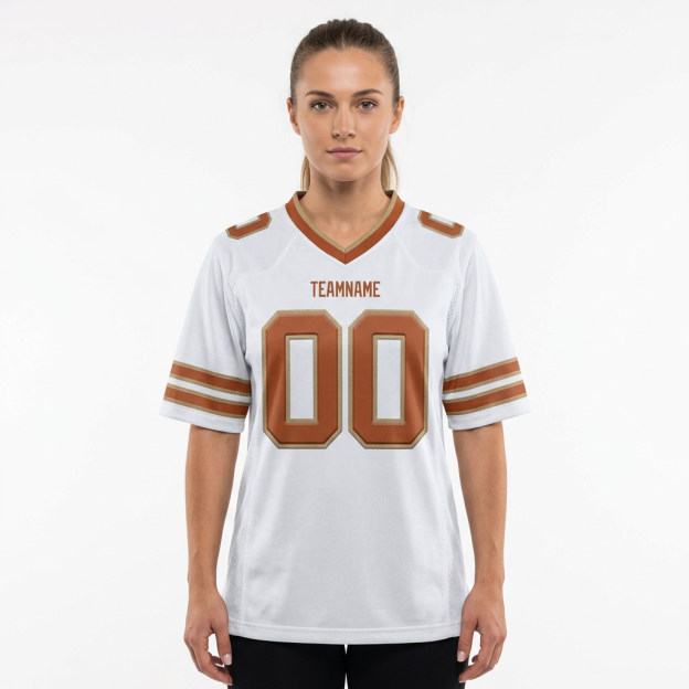 Custom White & Brown/Gold Football Jersey