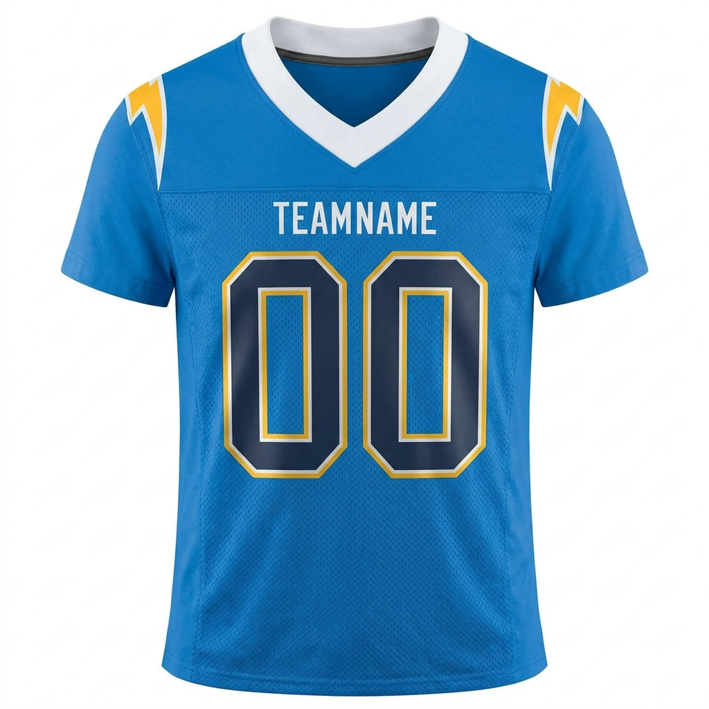 Custom Powder Blue & Navy/Gold-White Football Jersey