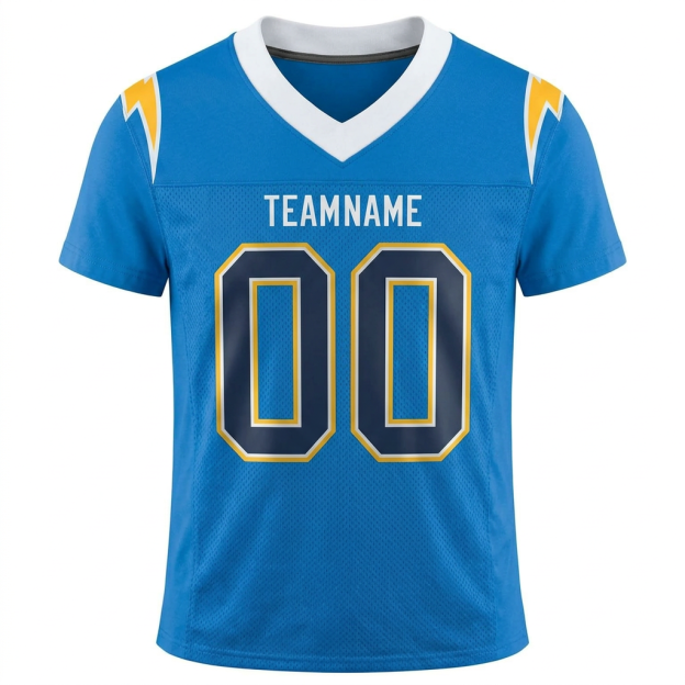 Custom Powder Blue & Navy/Gold-White Football Jersey