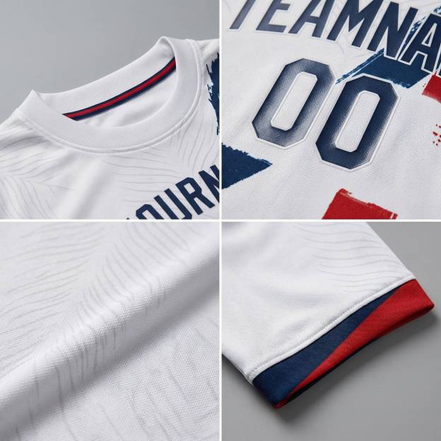 Custom White & Navy/Red Custom Soccer Jersey