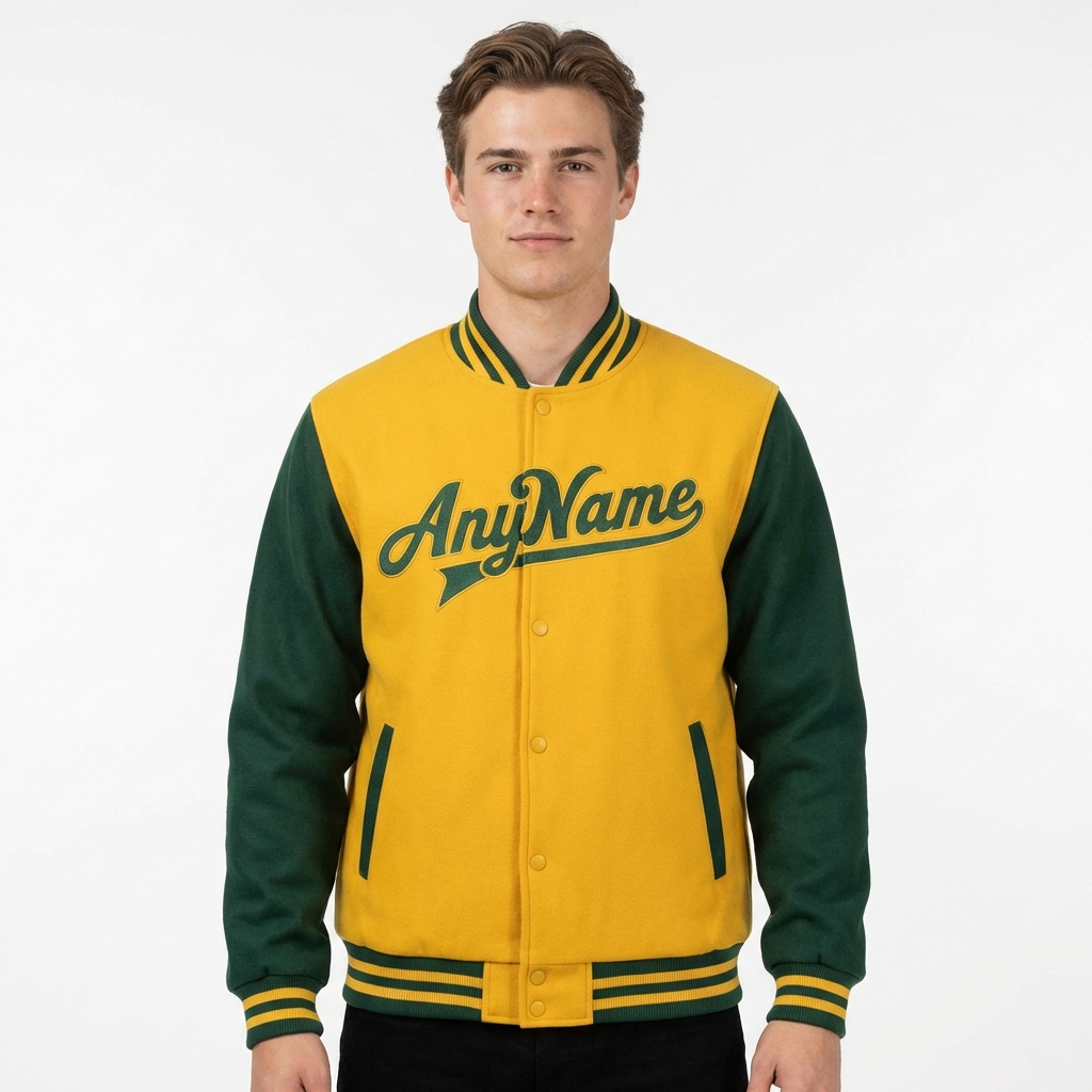 Custom Yellow & Green Raglan Sleeves Full-Snap Fleece Jacket