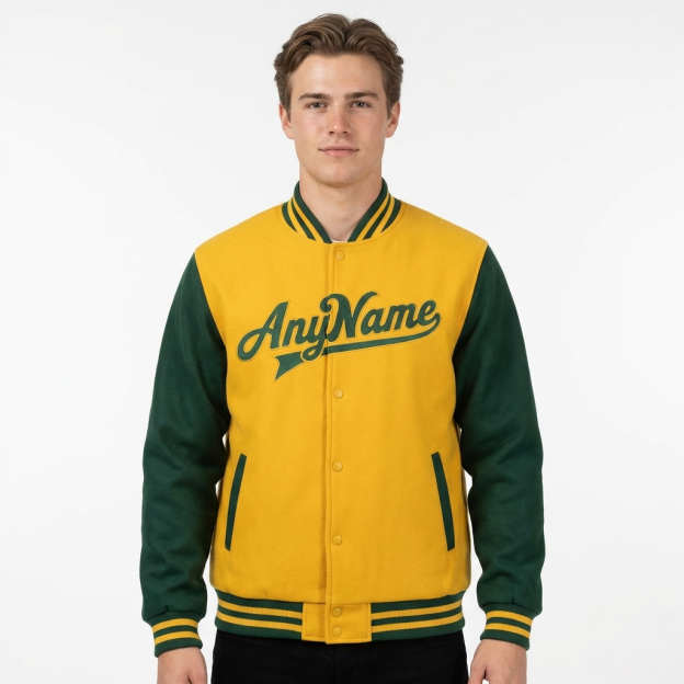 Custom Yellow & Green Raglan Sleeves Full-Snap Fleece Jacket