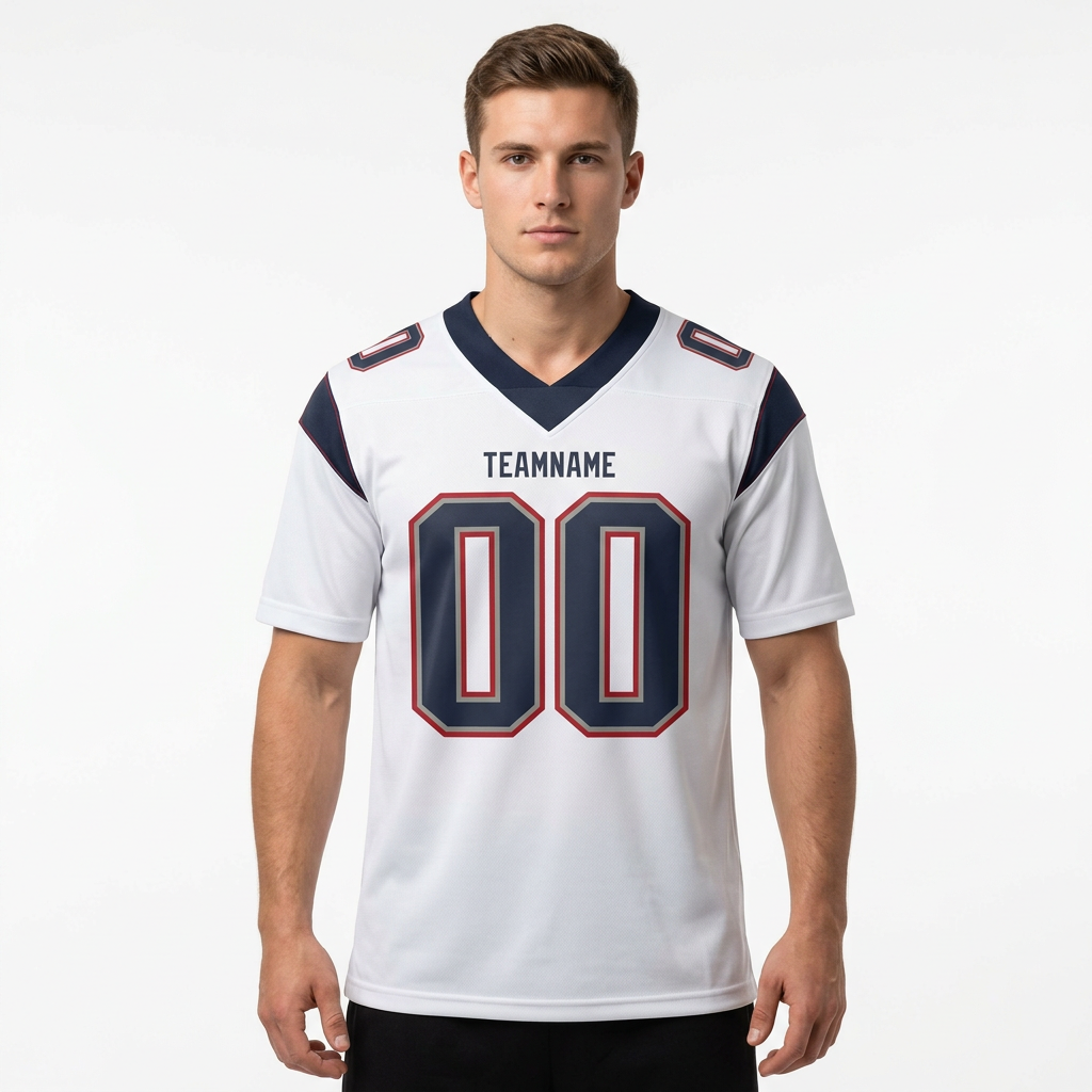 Custom White & Navy/Grey-Red Football Jersey