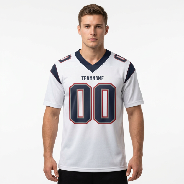 Custom White & Navy/Grey-Red Football Jersey