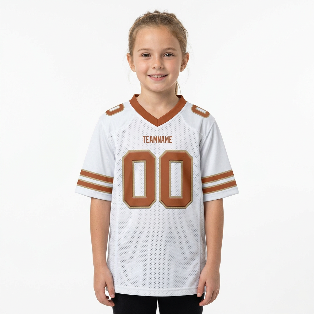 Custom White & Brown/Gold Football Jersey