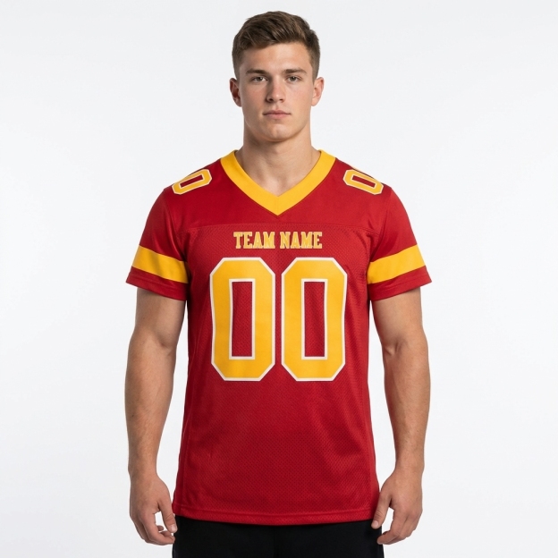 Custom Red & Gold/White Football Jersey