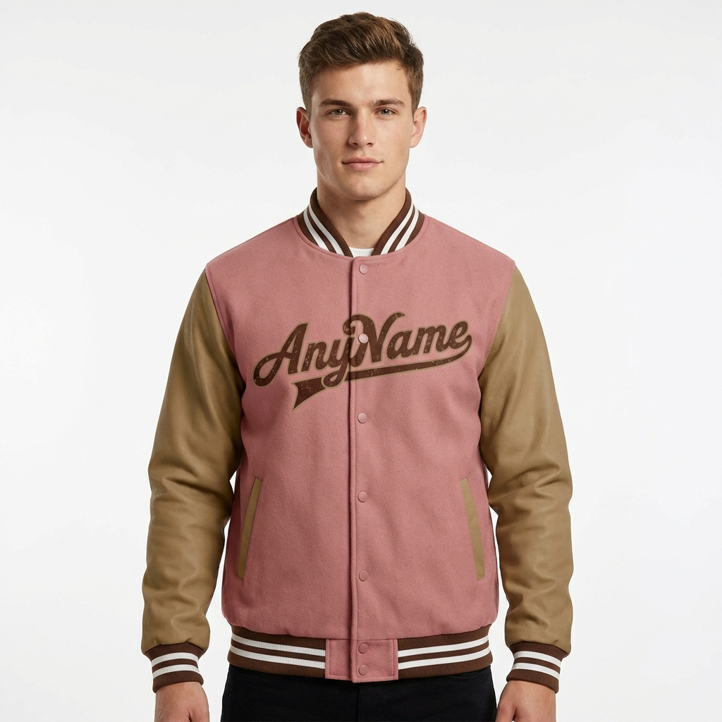 Custom Pink & Burgyndy/Brown Raglan Sleeves Full-Snap Fleece Jacket