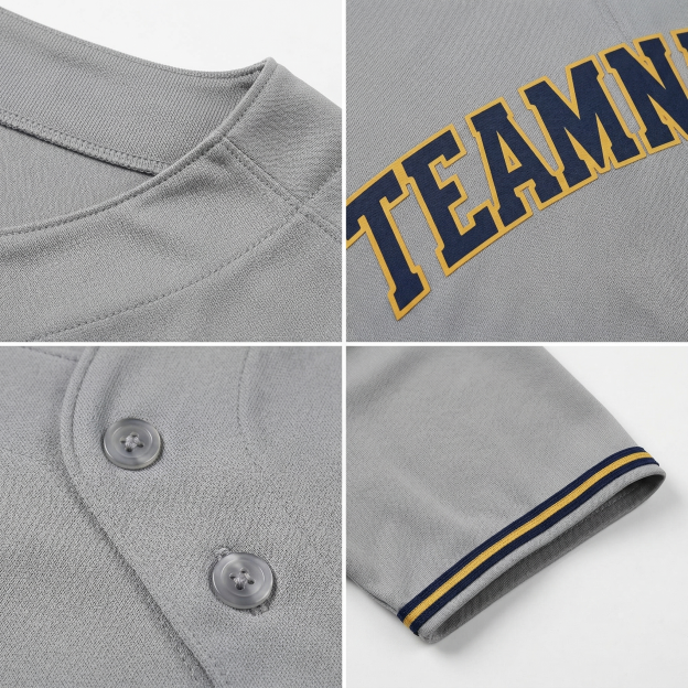Custom Grey & Navy/Yellow Classic Fashion Baseball Jersey