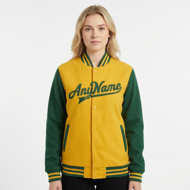 Custom Yellow & Green Raglan Sleeves Full-Snap Fleece Jacket