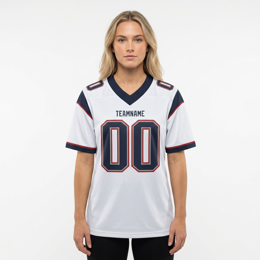 Custom White & Navy/Grey-Red Football Jersey