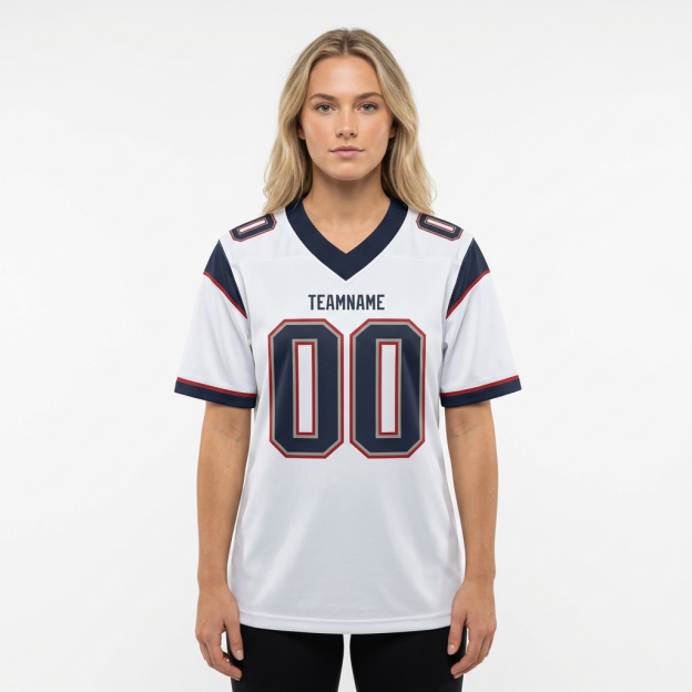 Custom White & Navy/Grey-Red Football Jersey