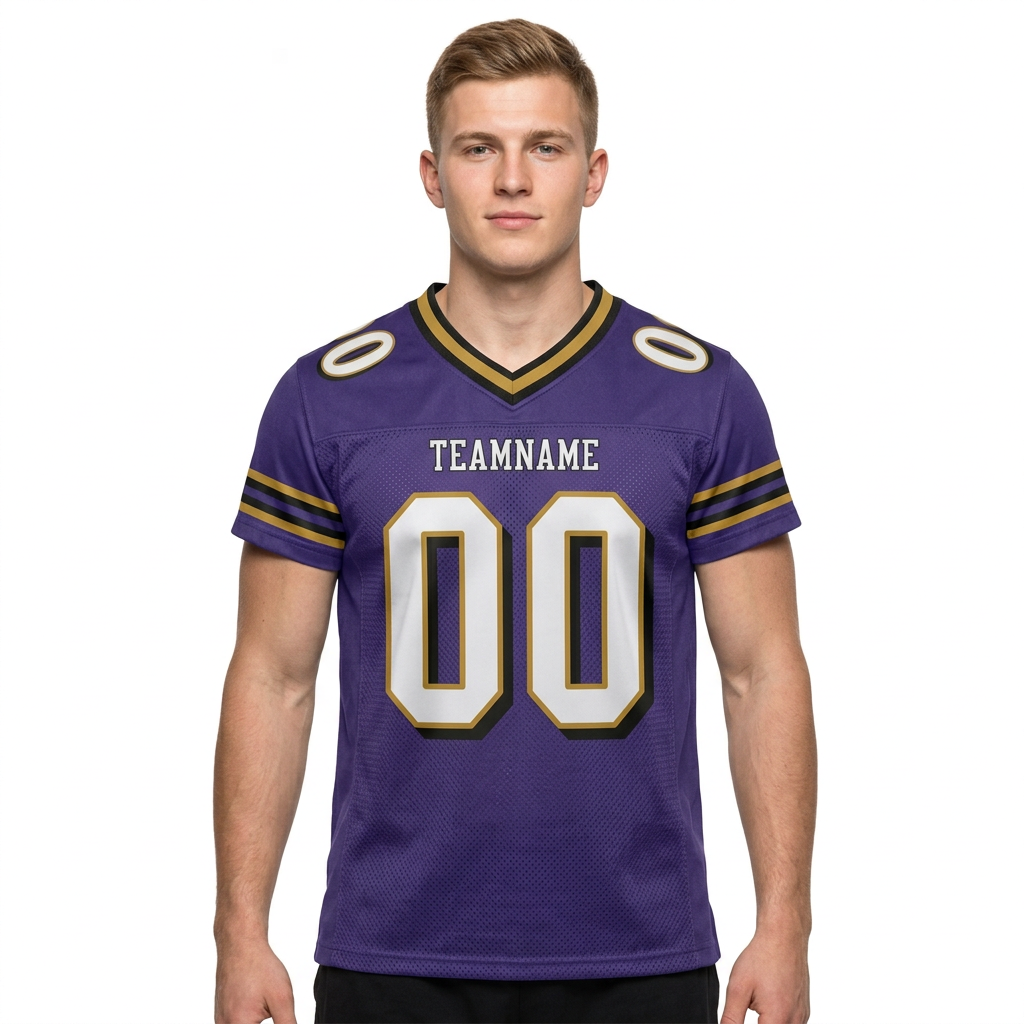 Custom Purple & White/Gold Football Jersey