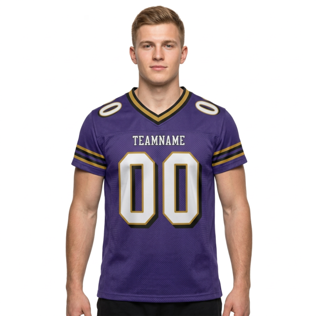Custom Purple & White/Gold Football Jersey