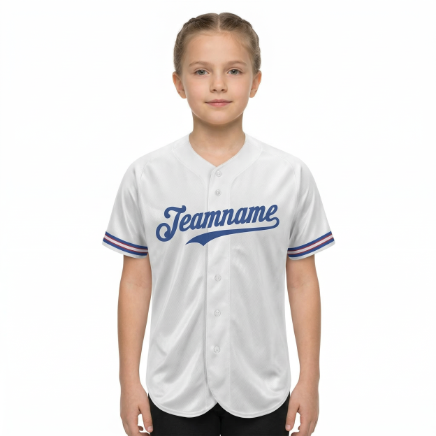 Custom White & Royal Blue Classic Fashion Baseball Jersey