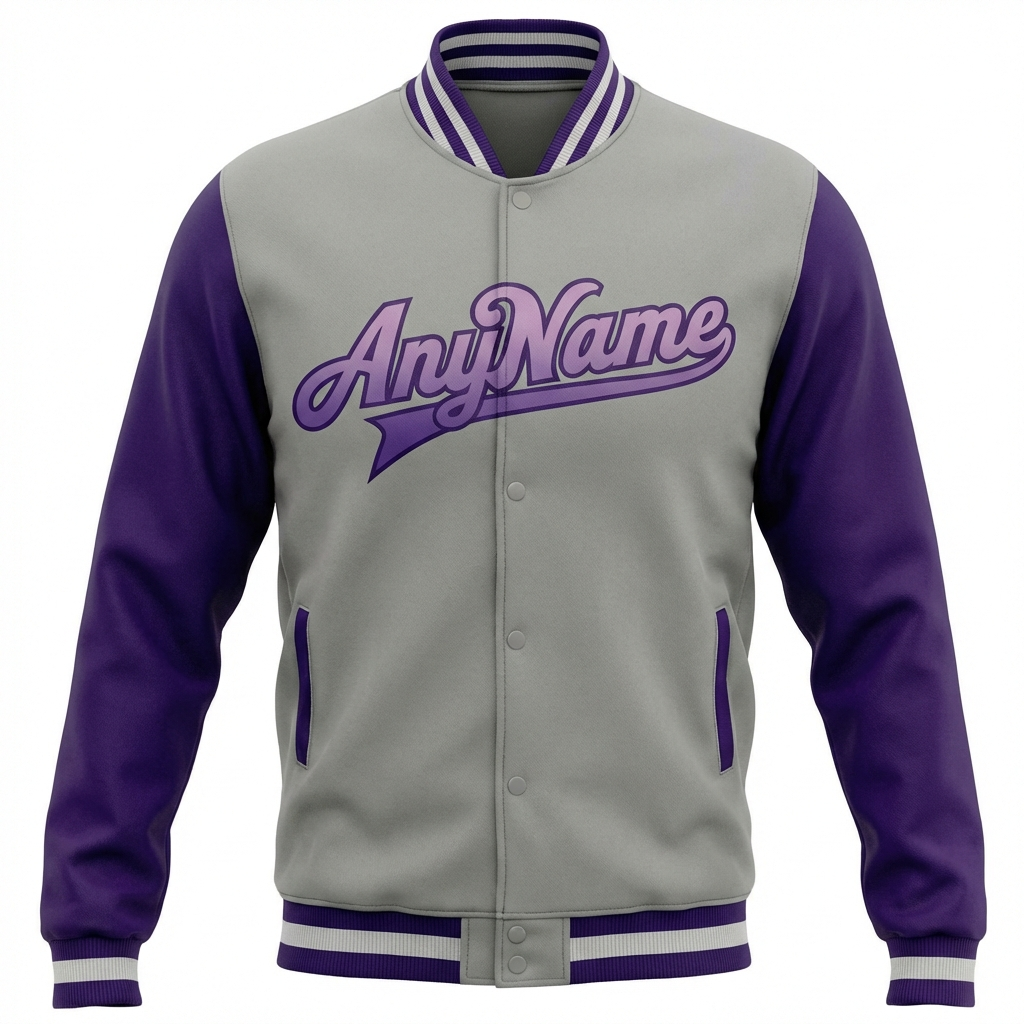 Custom Grey & White/Purple Raglan Sleeves Full-Snap Fleece Jacket