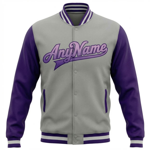 Custom Grey & White/Purple Raglan Sleeves Full-Snap Fleece Jacket