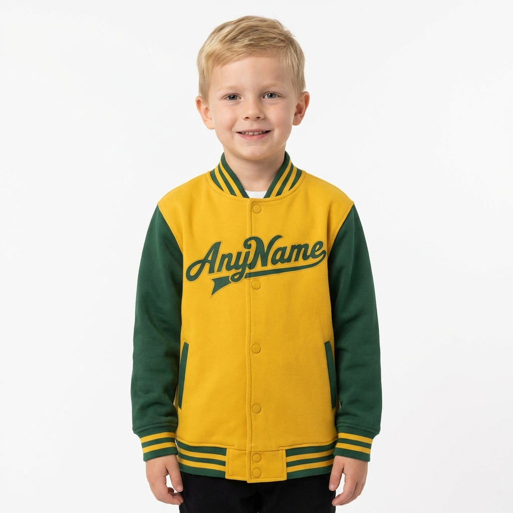 Custom Yellow & Green Raglan Sleeves Full-Snap Fleece Jacket