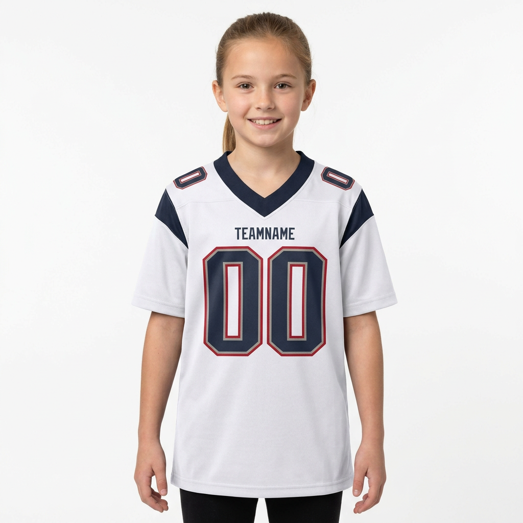 Custom White & Navy/Grey-Red Football Jersey
