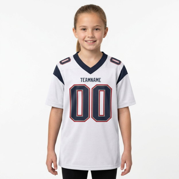 Custom White & Navy/Grey-Red Football Jersey