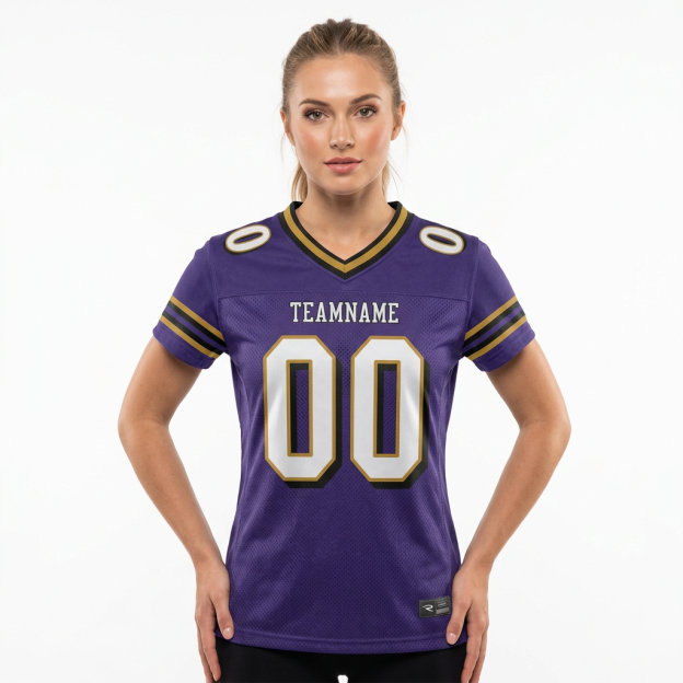 Custom Purple & White/Gold Football Jersey