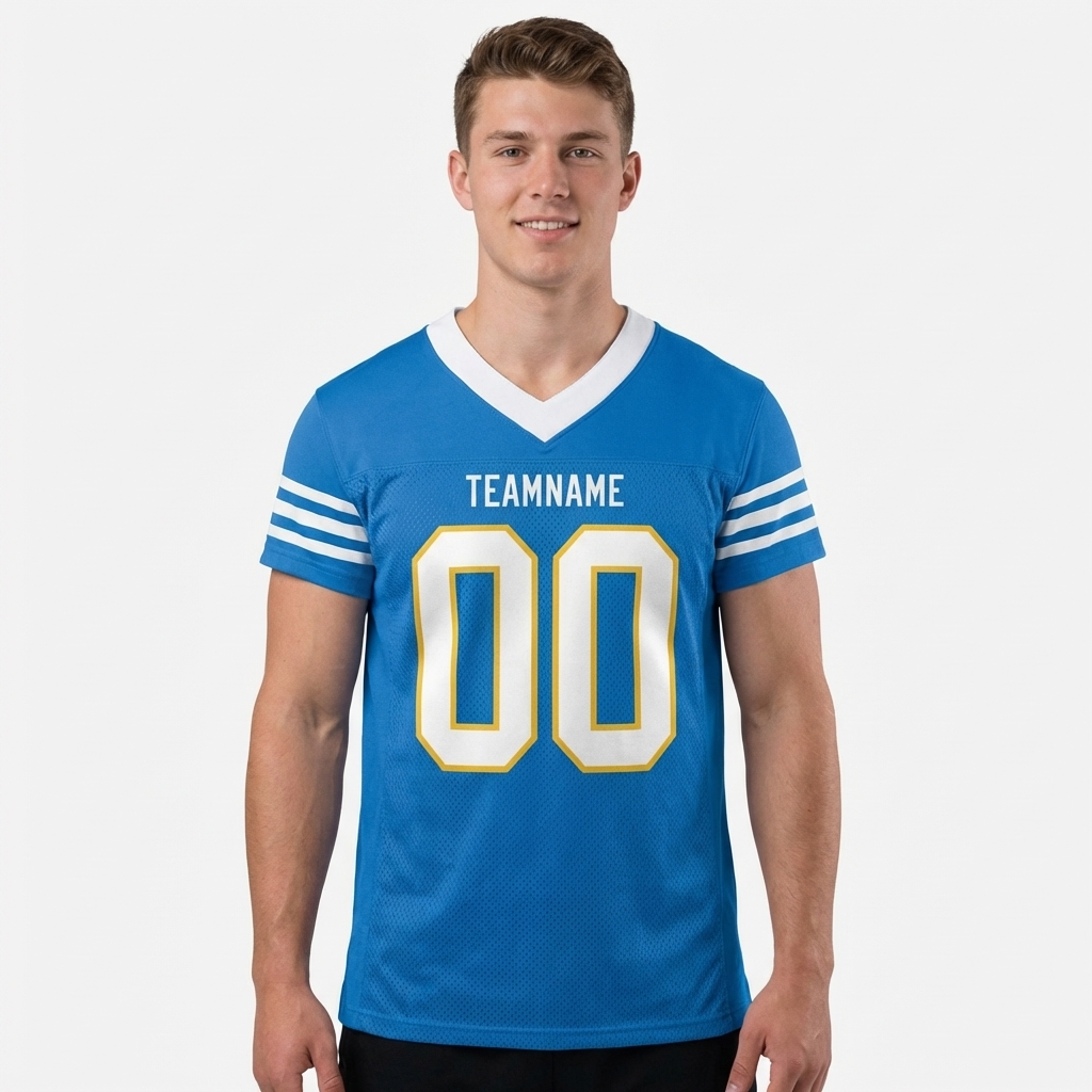 Custom Powder Blue & White/Gold Football Jersey