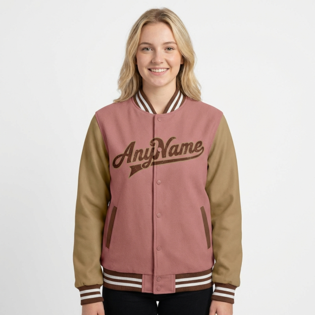 Custom Pink & Burgyndy/Brown Raglan Sleeves Full-Snap Fleece Jacket