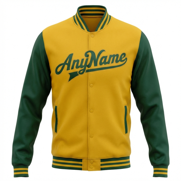 Custom Yellow & Green Raglan Sleeves Full-Snap Fleece Jacket