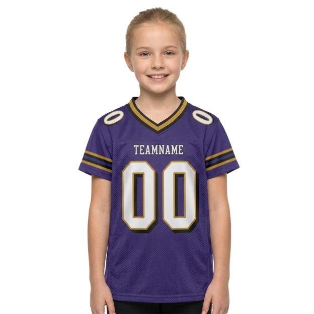 Custom Purple & White/Gold Football Jersey