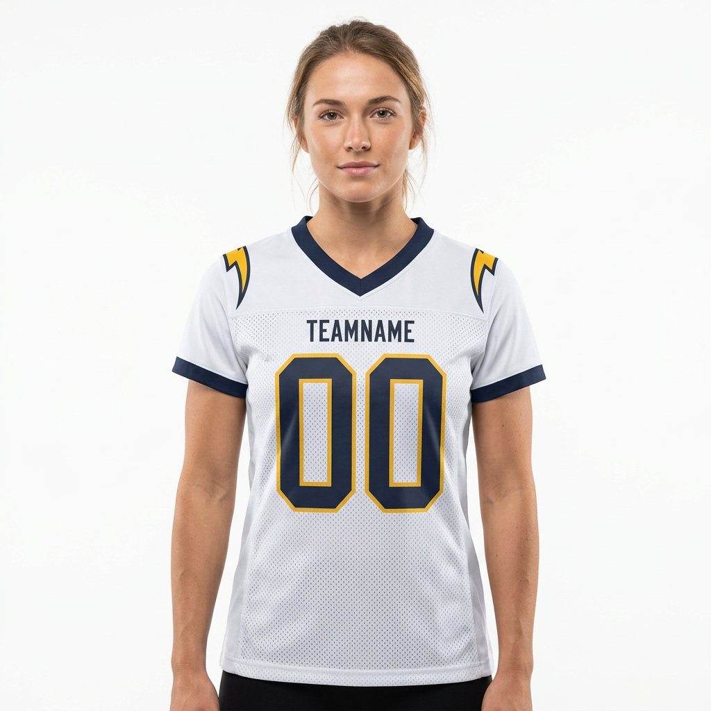 Custom White & Navy/Gold Football Jersey